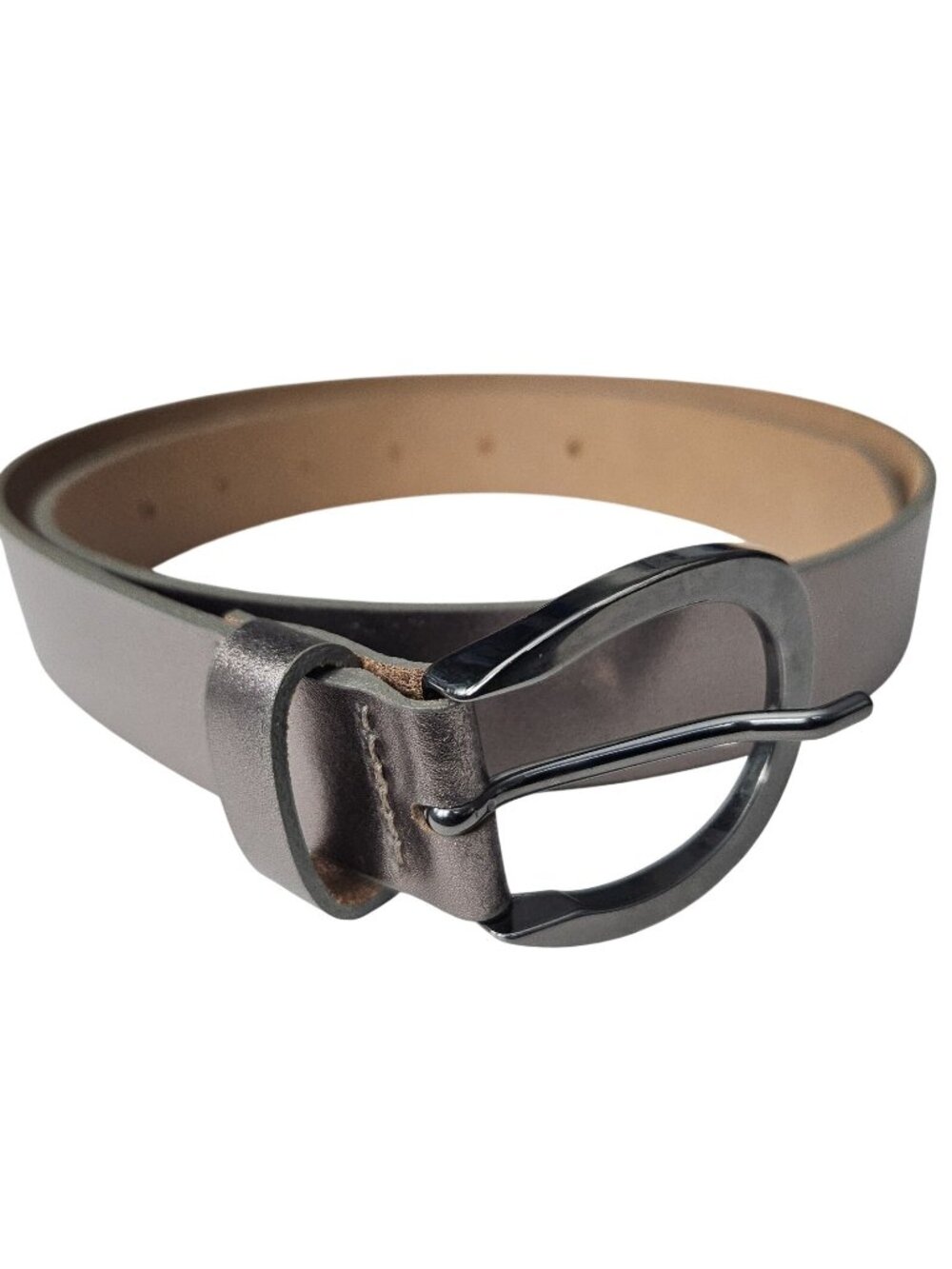 Express Champagne Silver Leather Belt Gray Buckle Womens Medium 32"
